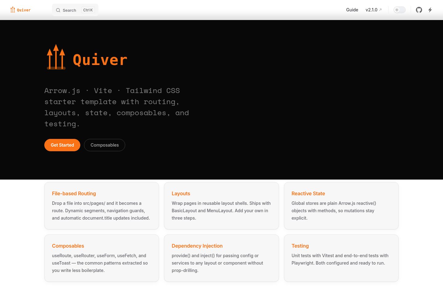 quiver · Desktop homepage