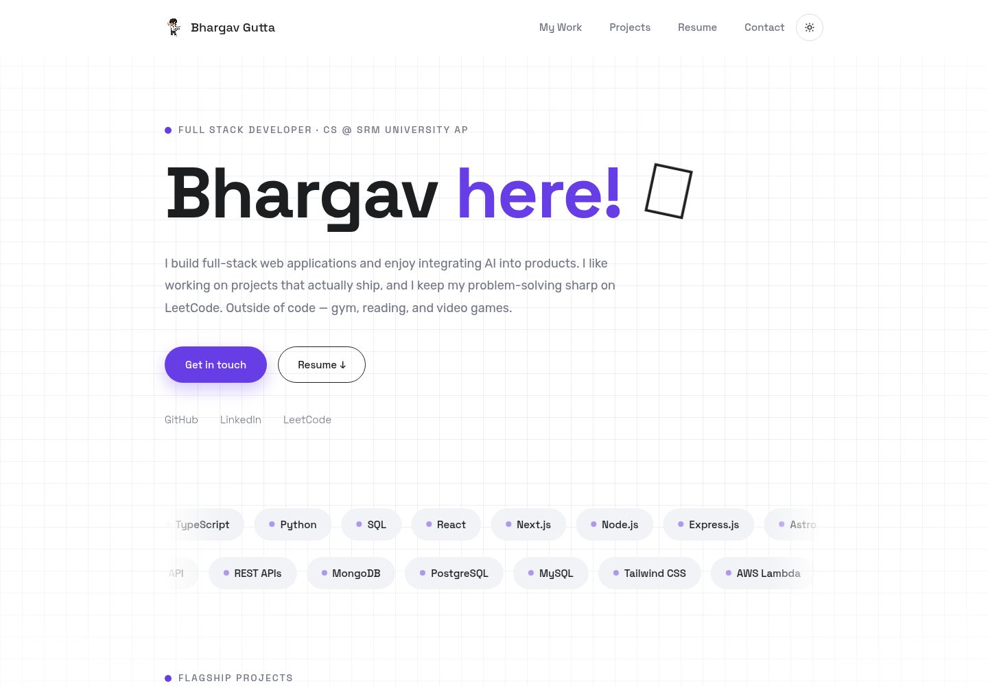 dev.gutta · Desktop homepage