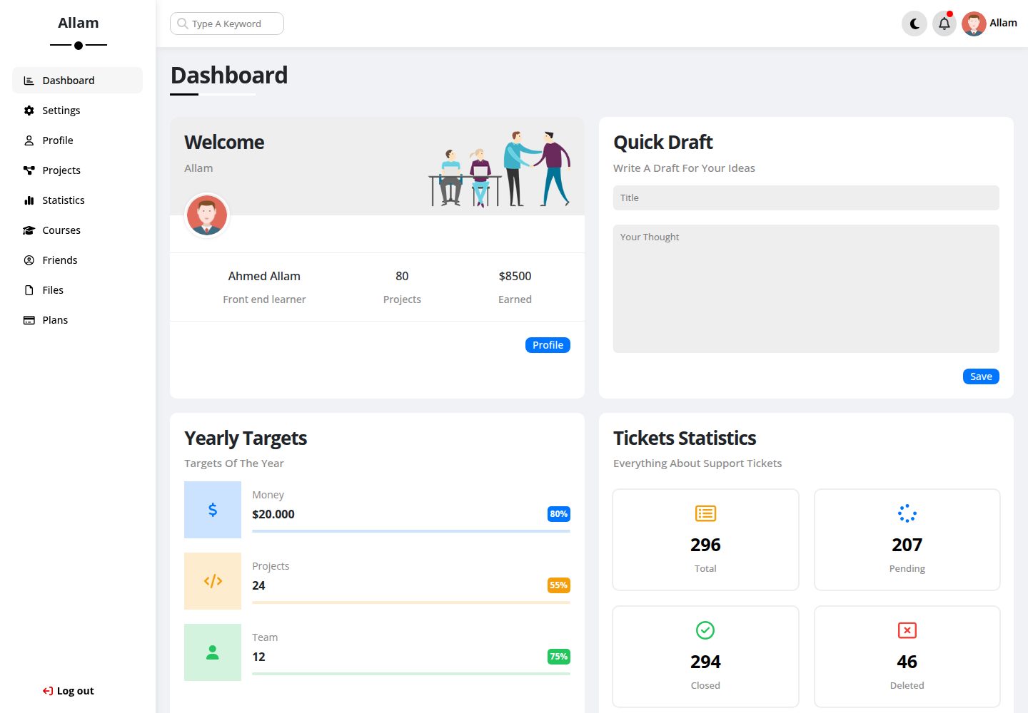 Dashboard 网站模板截图