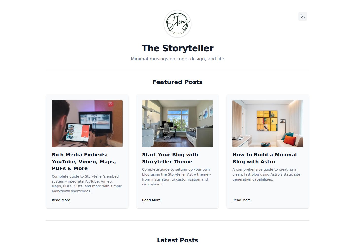 storyteller-astro 网站模板截图