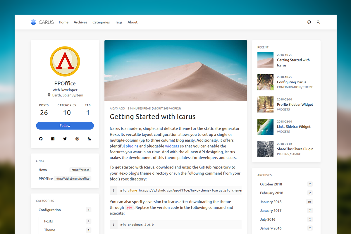 Blog-Theme-Hexo-ICARUS-CUSTOMED 网站模板截图