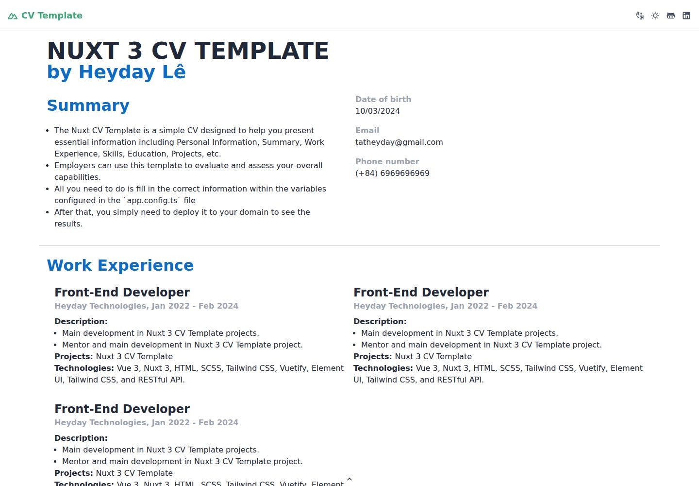 nuxt-3-cv-template 网站模板截图
