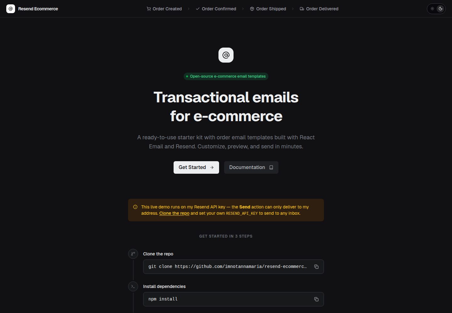 resend-ecommerce 网站模板截图