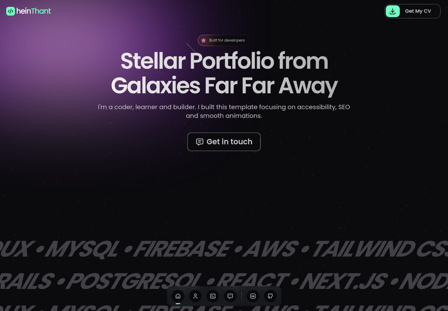stellar-portfolio · Desktop homepage