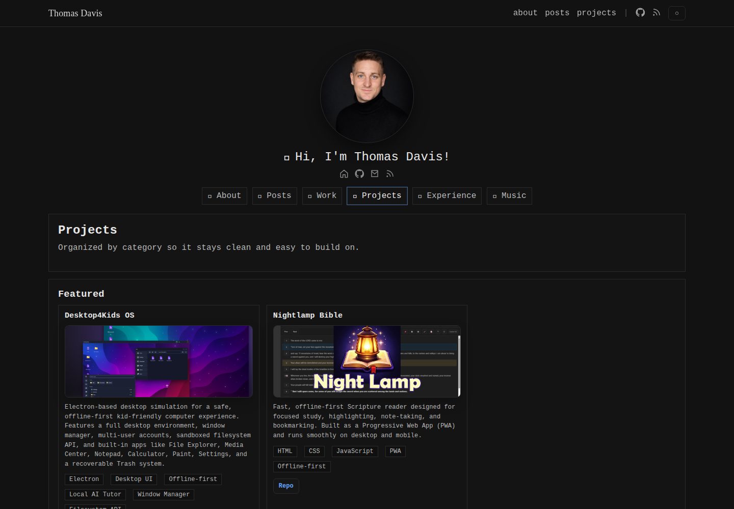 Dark-Portfolio · Desktop homepage