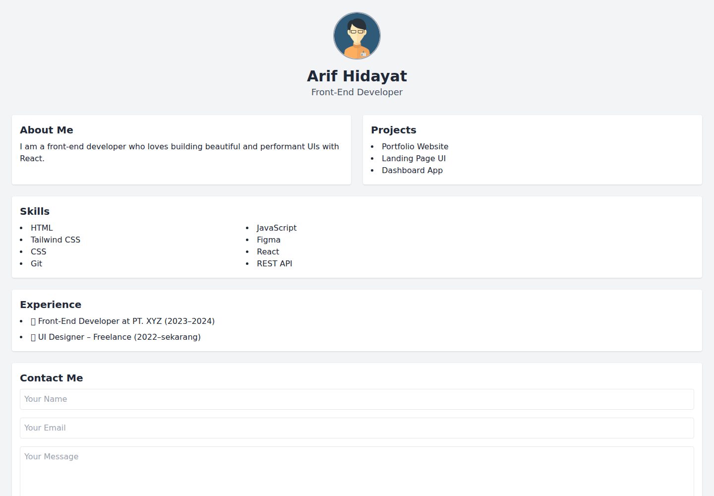 react-portfolio-template · Desktop homepage