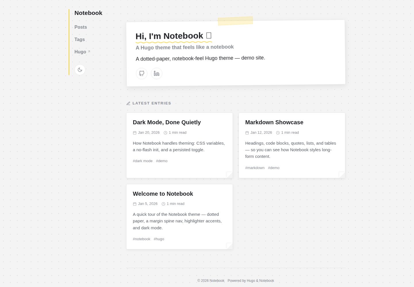 hugo-notebook 网站模板截图
