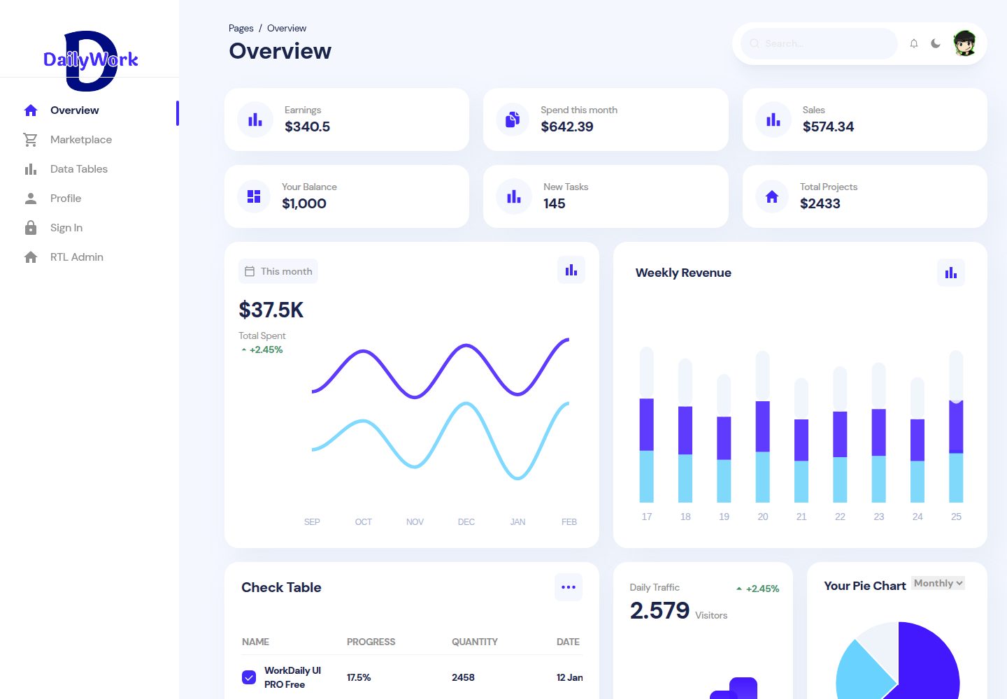 workdaily-tailwind-react-ts 网站模板截图