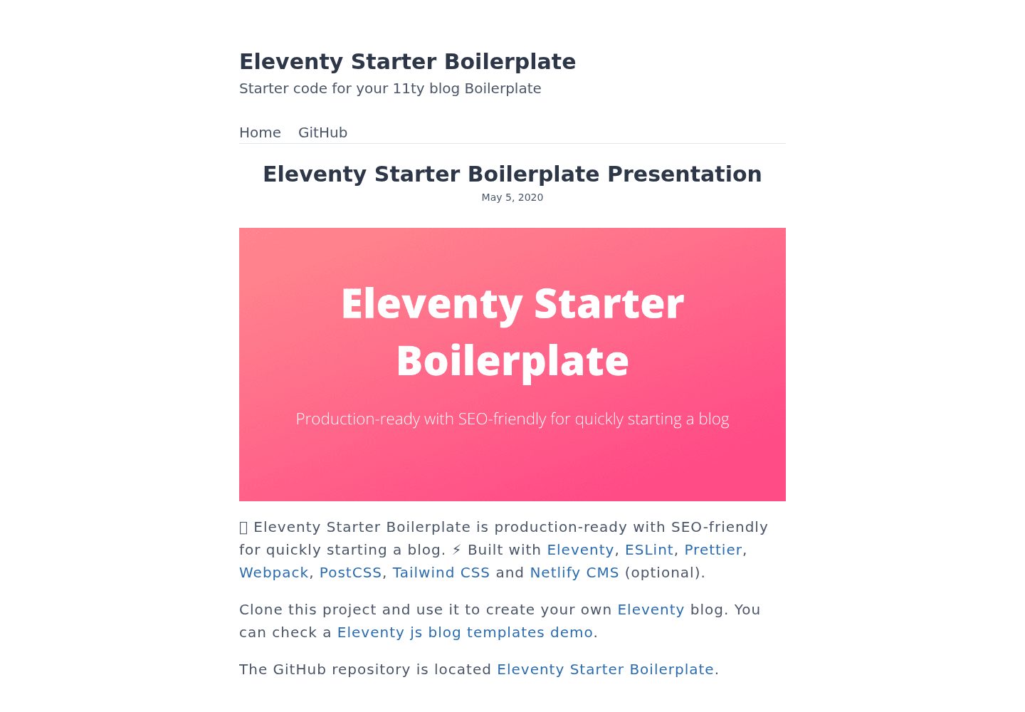 Eleventy-Starter-Boilerplate 网站模板截图