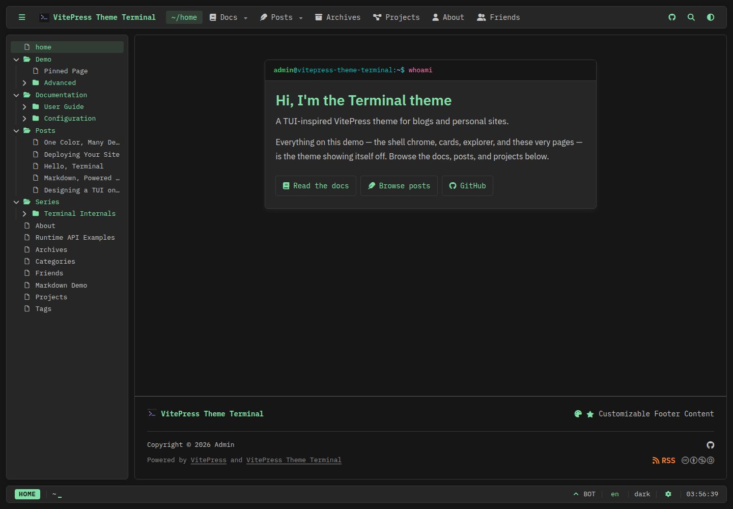 vitepress-theme-terminal 网站模板截图