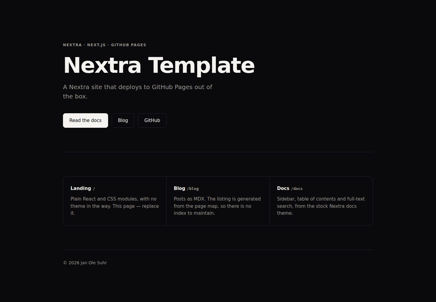 nextra-template · Desktop homepage