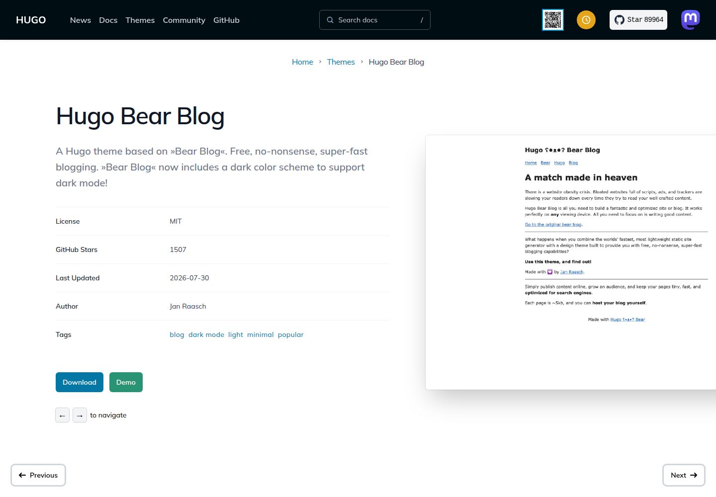 hugo-bearblog 网站模板截图