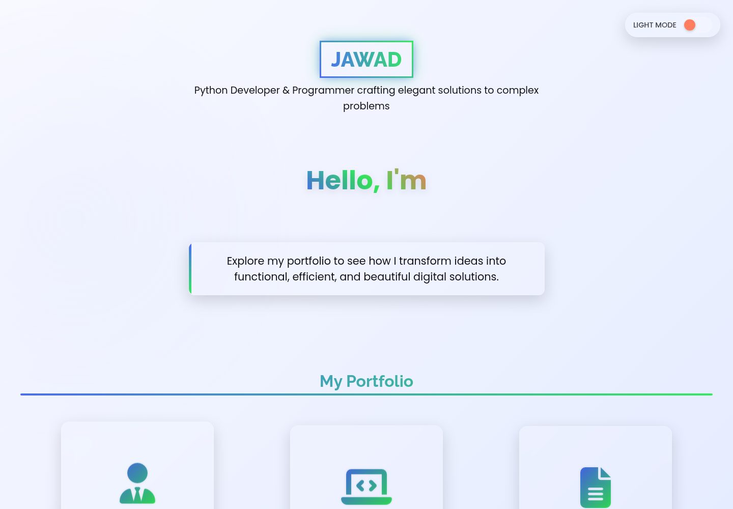 Mj-Porfolio · Desktop homepage
