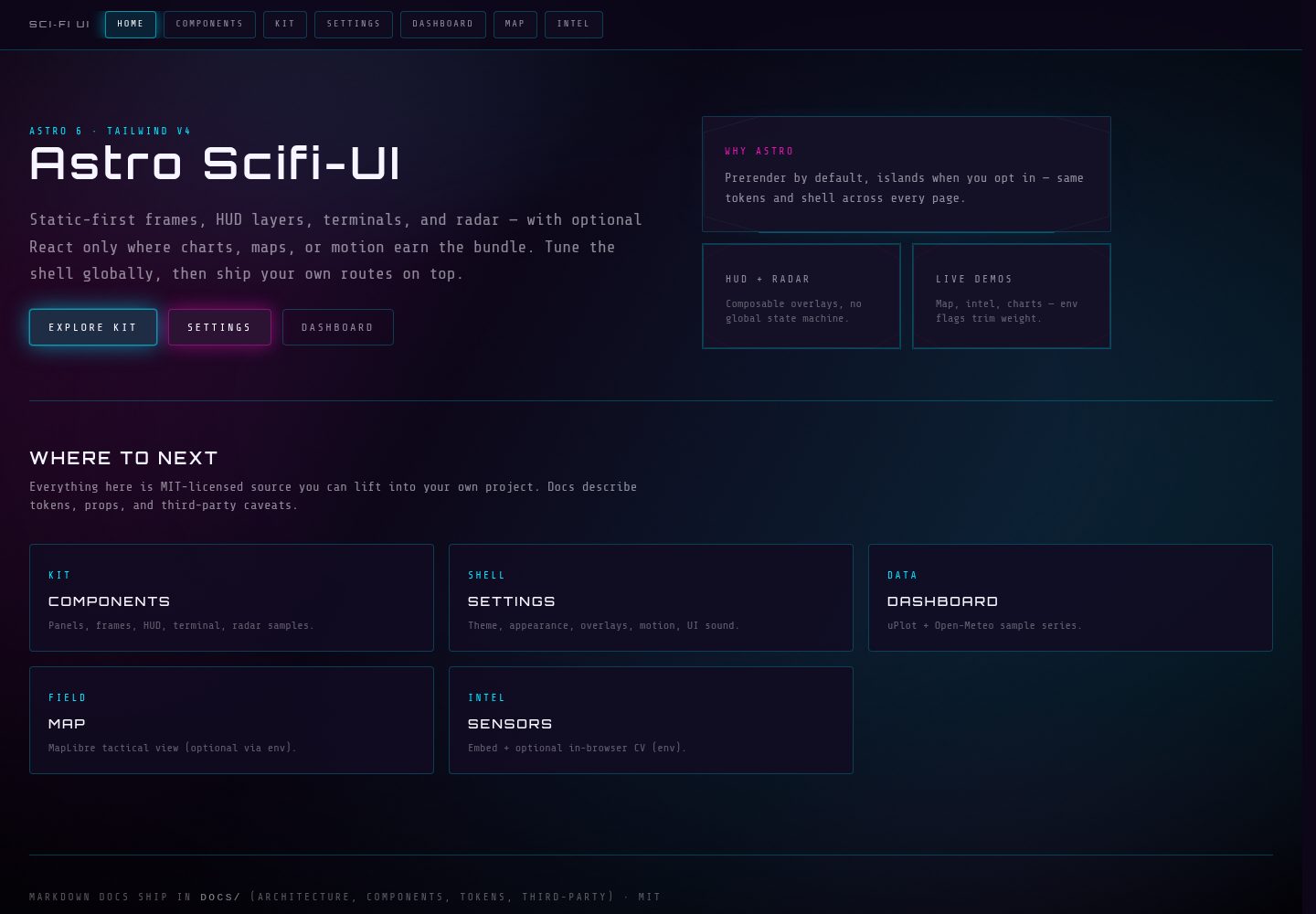 astro-sci-fi-ui 网站模板截图