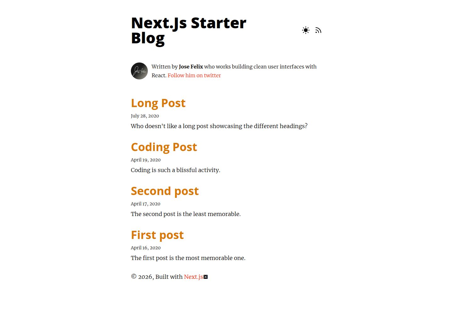 nextjs-starter-blog 网站模板截图