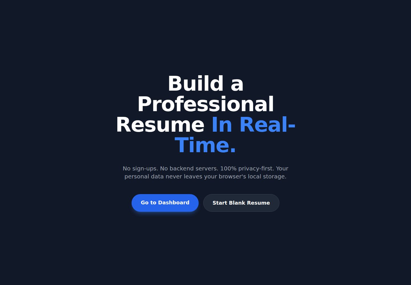 Resume-Builder · Desktop homepage