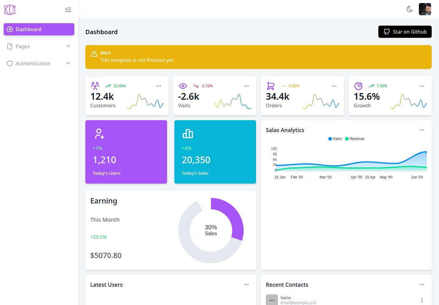 kui-dashboard-vue 网站模板截图