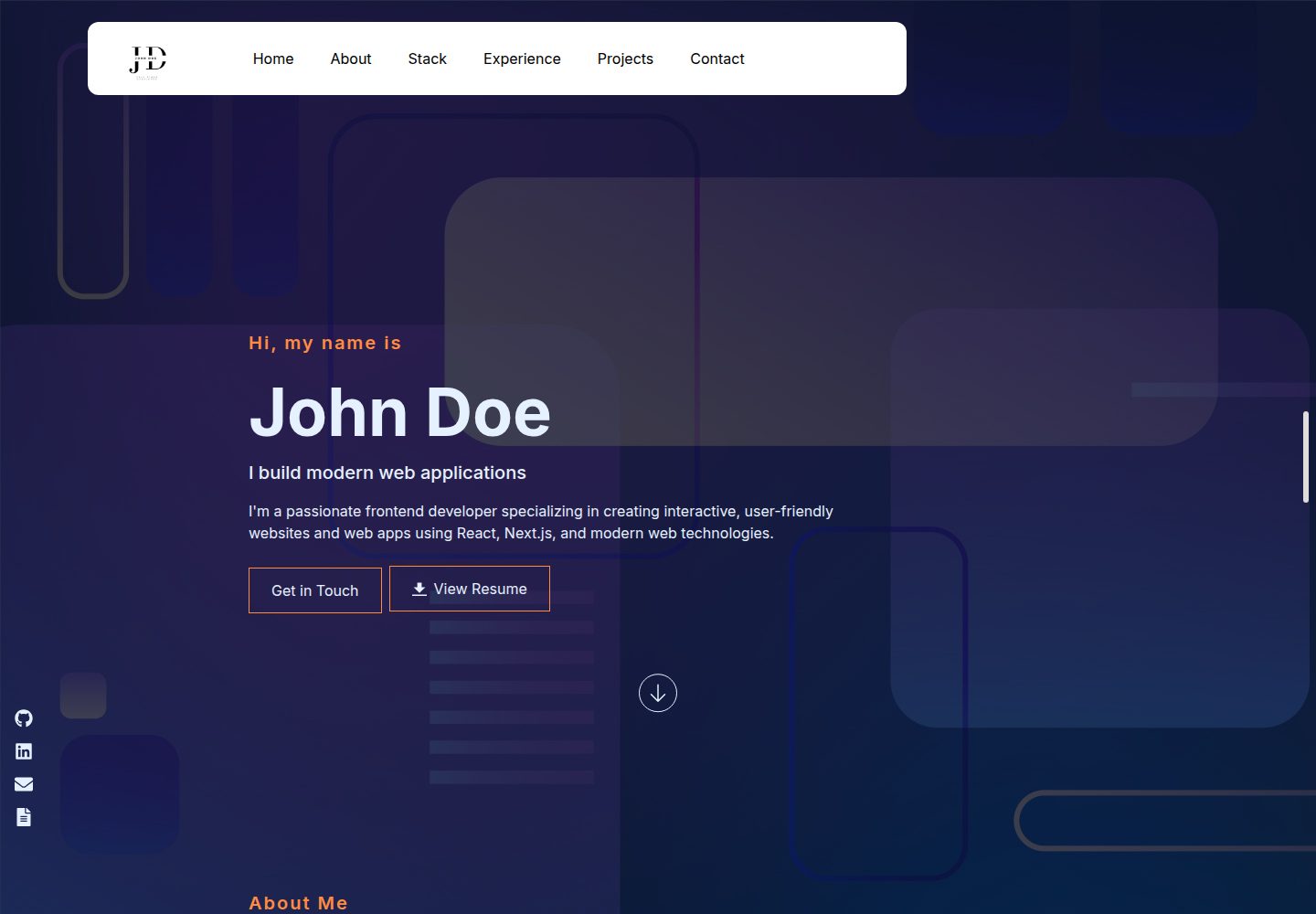 nextjs-portfolio-template · Desktop homepage