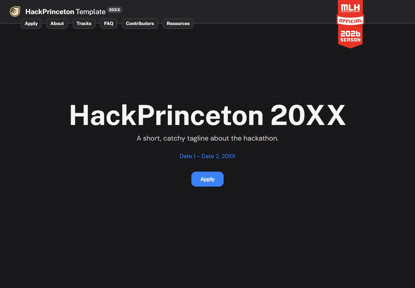 HackPrinceton-Landing-Page-Template · Desktop homepage