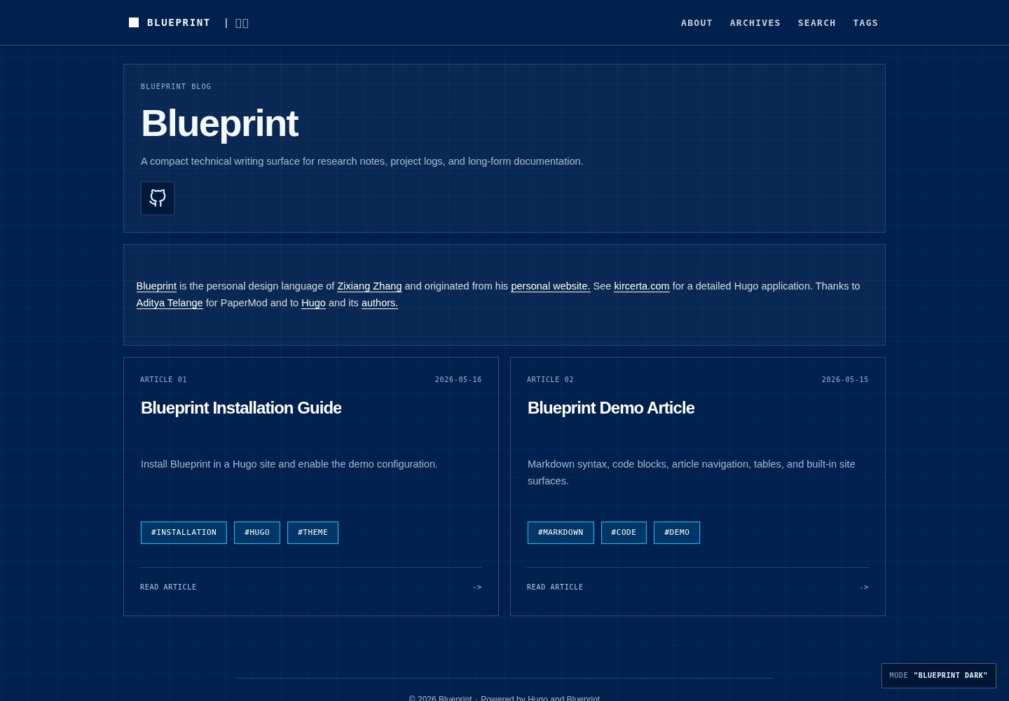 hugo-blueprint · Desktop homepage