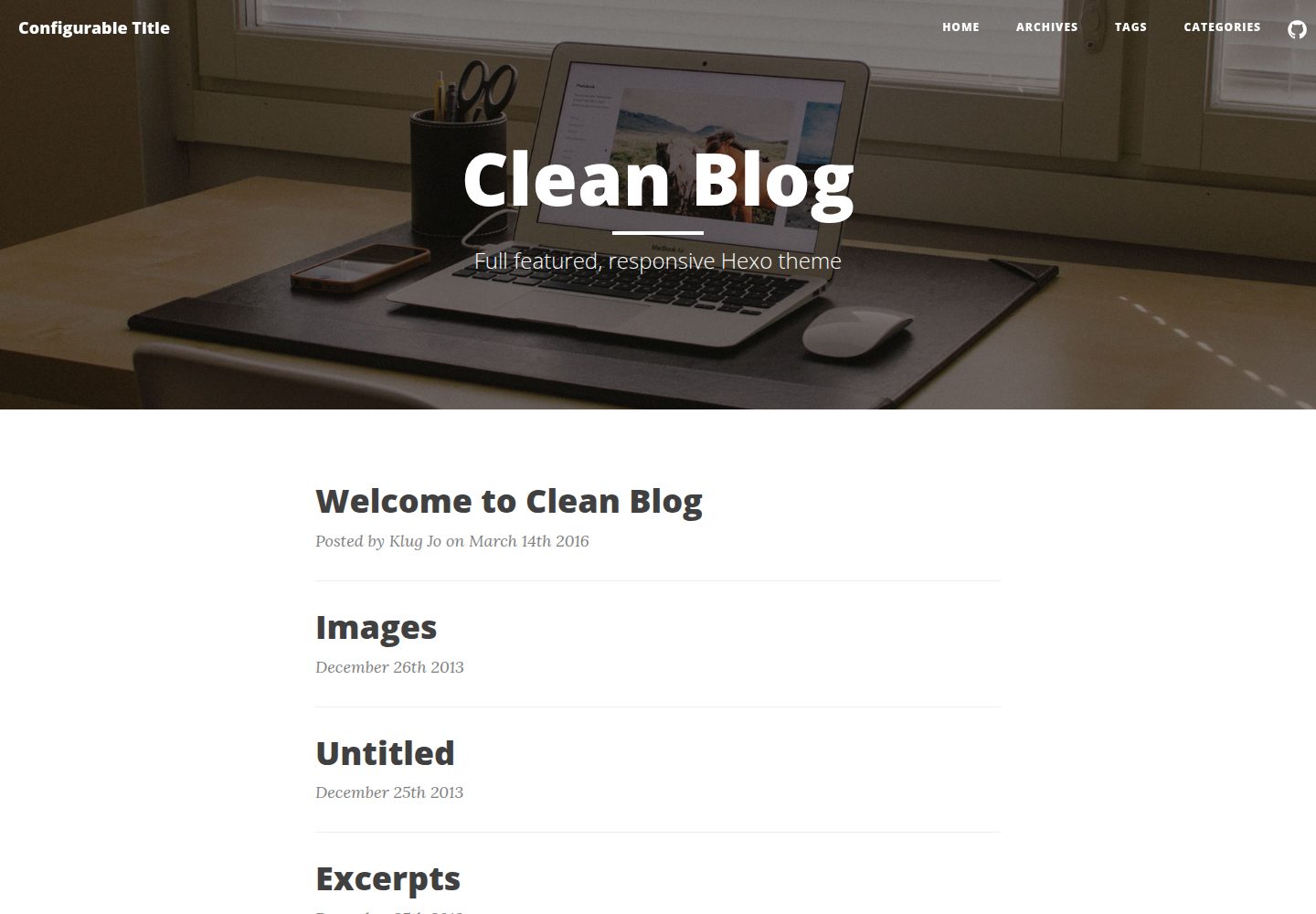 hexo-theme-clean-blog 网站模板截图