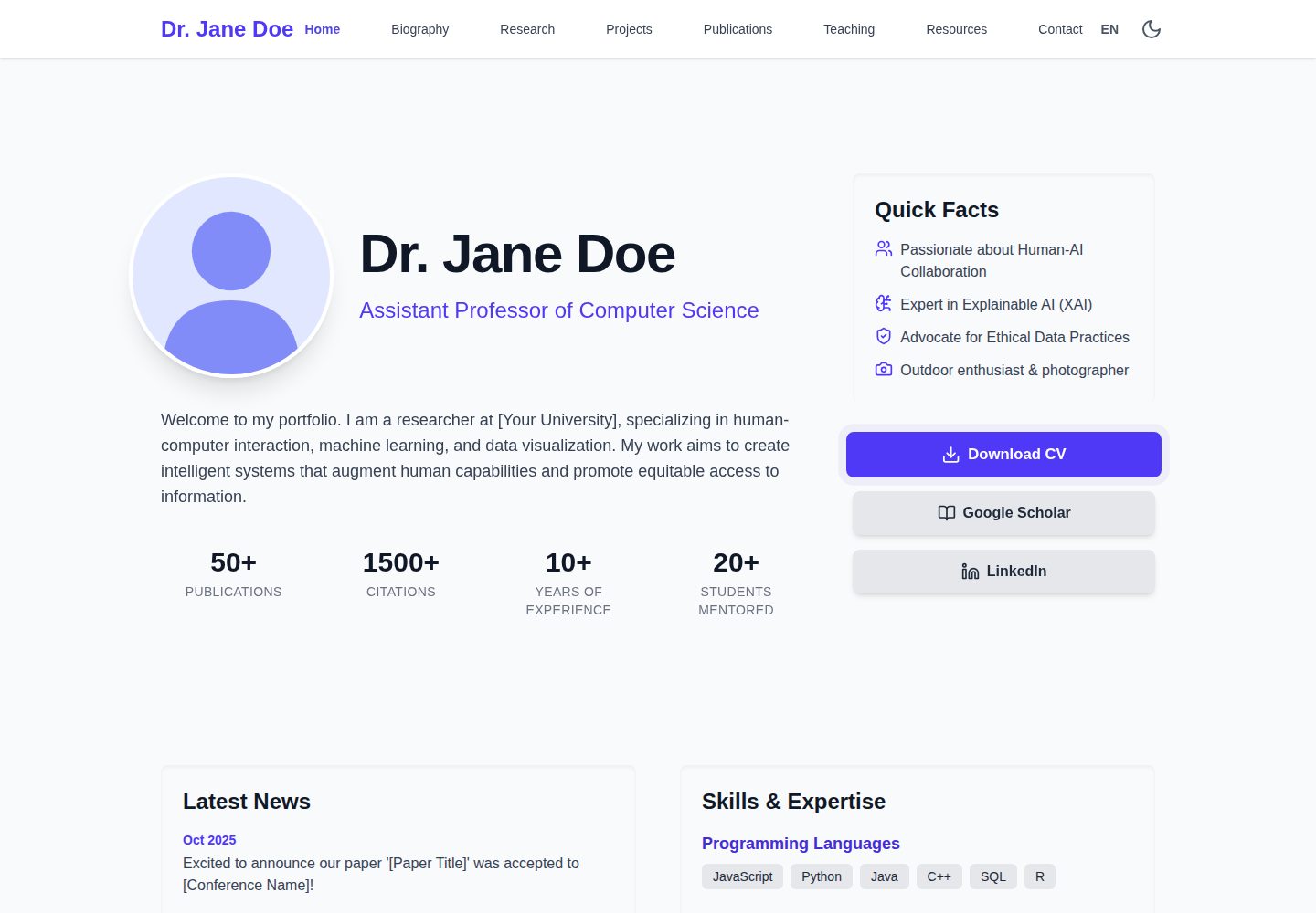 scholar-static · Desktop homepage