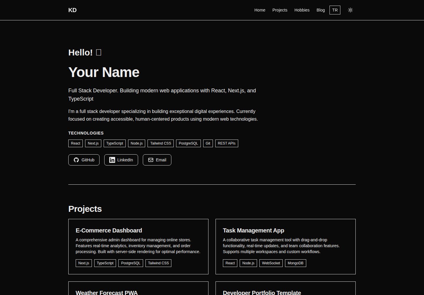 nextjs-personal-site-template · Desktop homepage