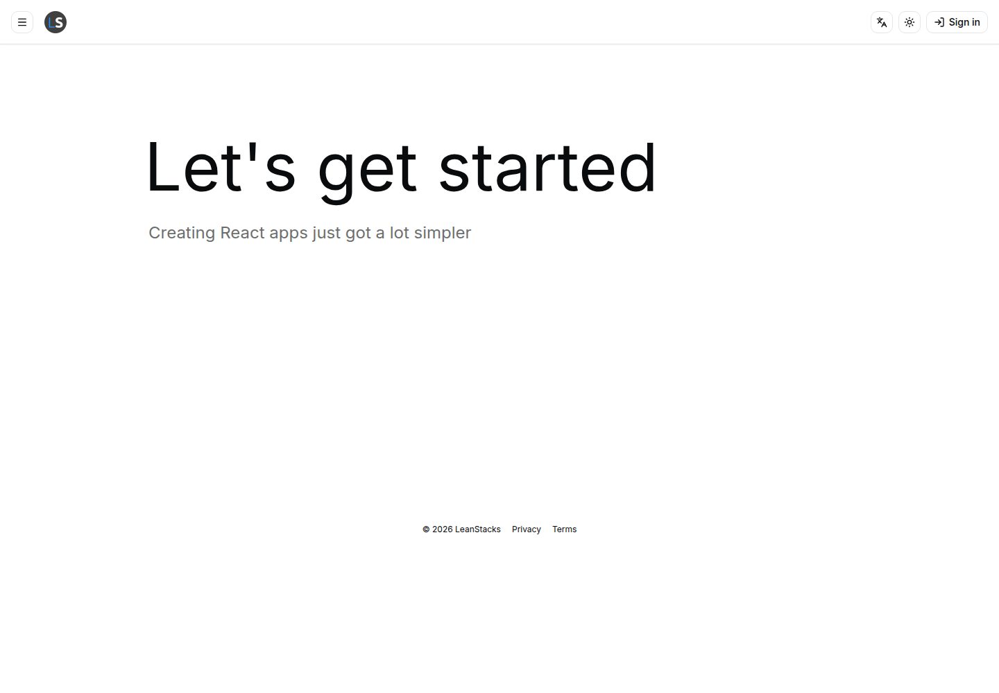 react-starter · Desktop homepage