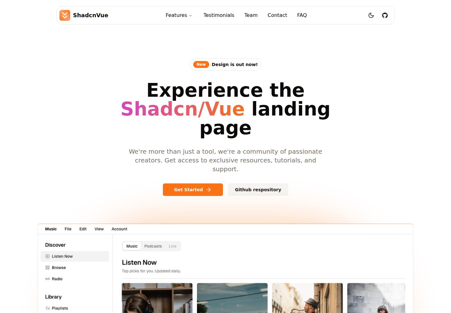 shadcn-vue-landing-page 网站模板截图