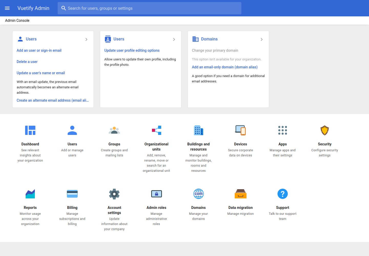 vuetify-admin-console 网站模板截图