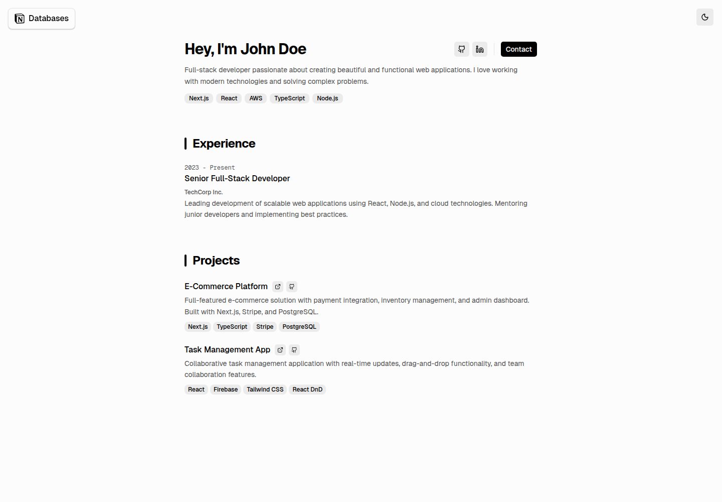 portfolio-nextjs-notion · 桌面端首页