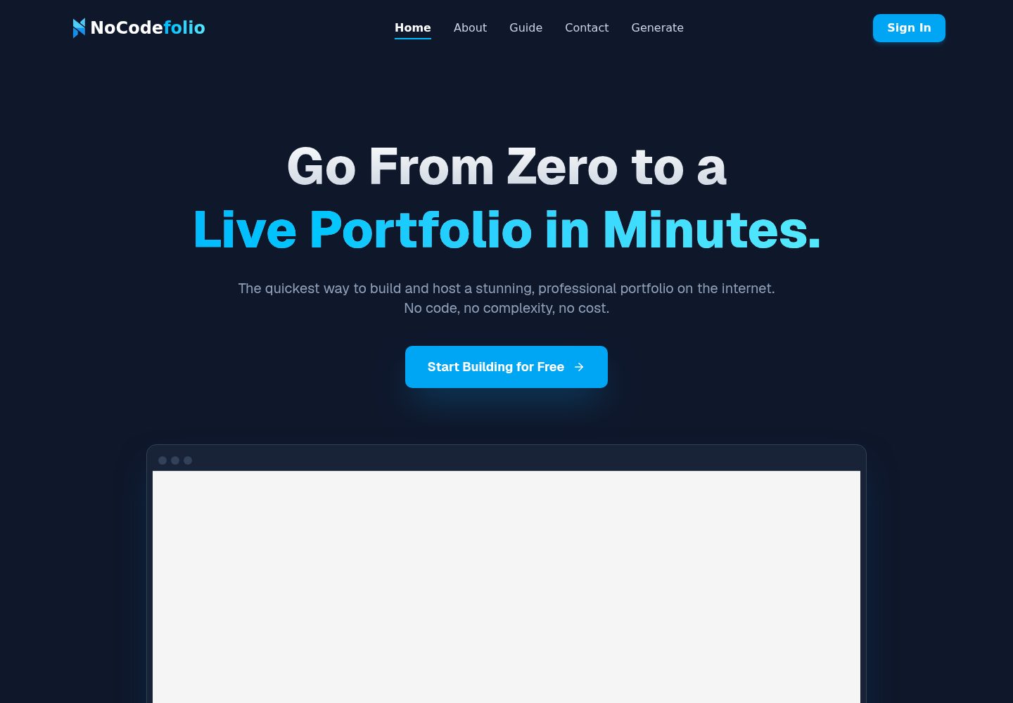 NoCodefolio 网站模板截图