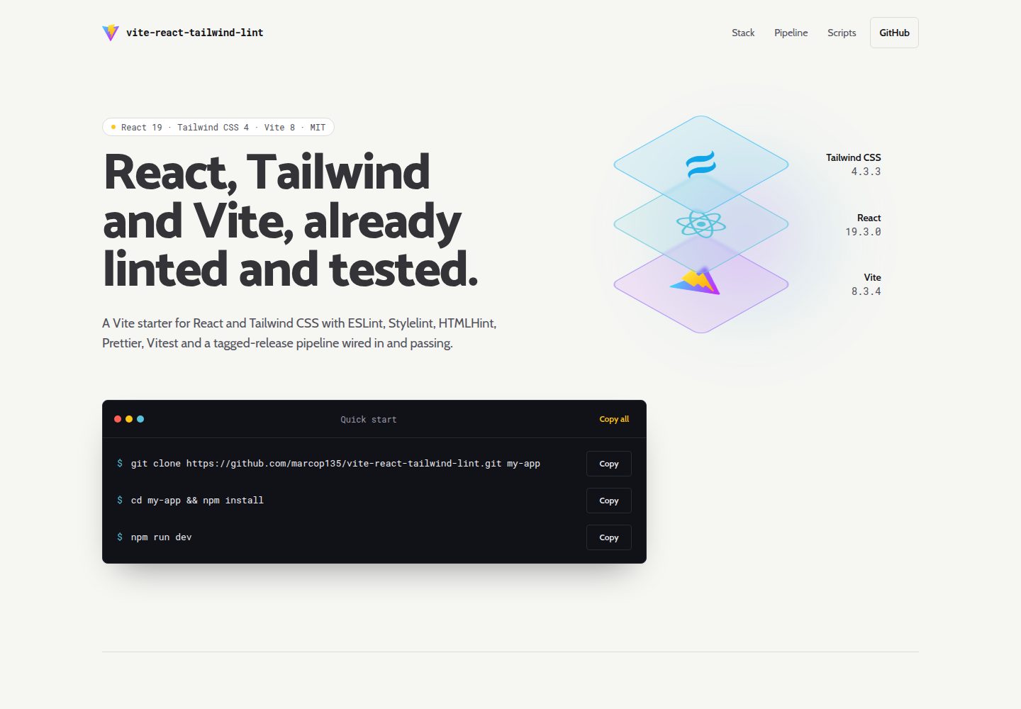 vite-react-tailwind-lint · Desktop homepage