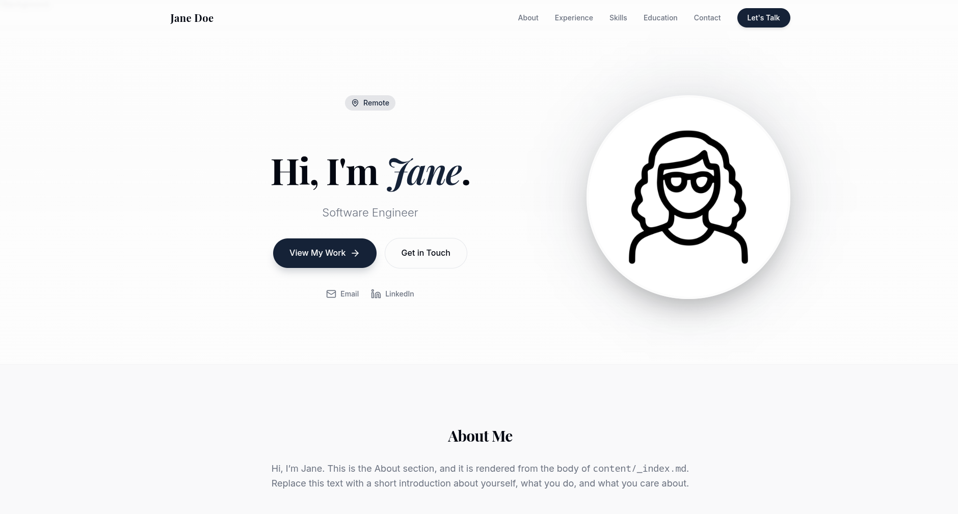 hugo-theme-kiyomi-portfolio 网站模板截图