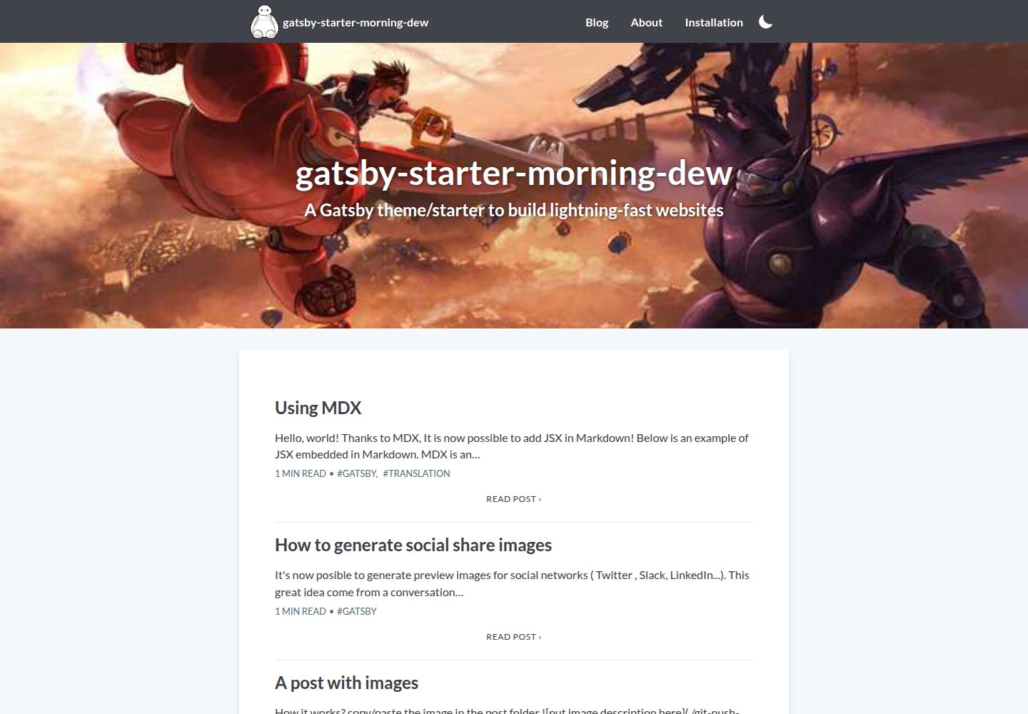 gatsby-starter-morning-dew 网站模板截图