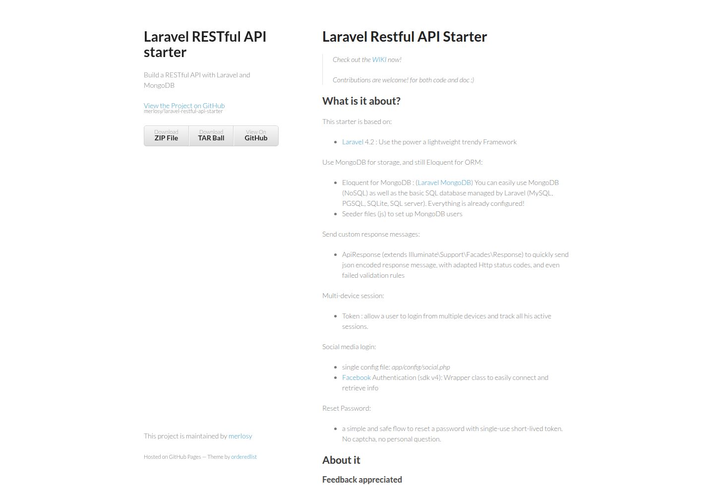 laravel-restful-api-starter 网站模板截图