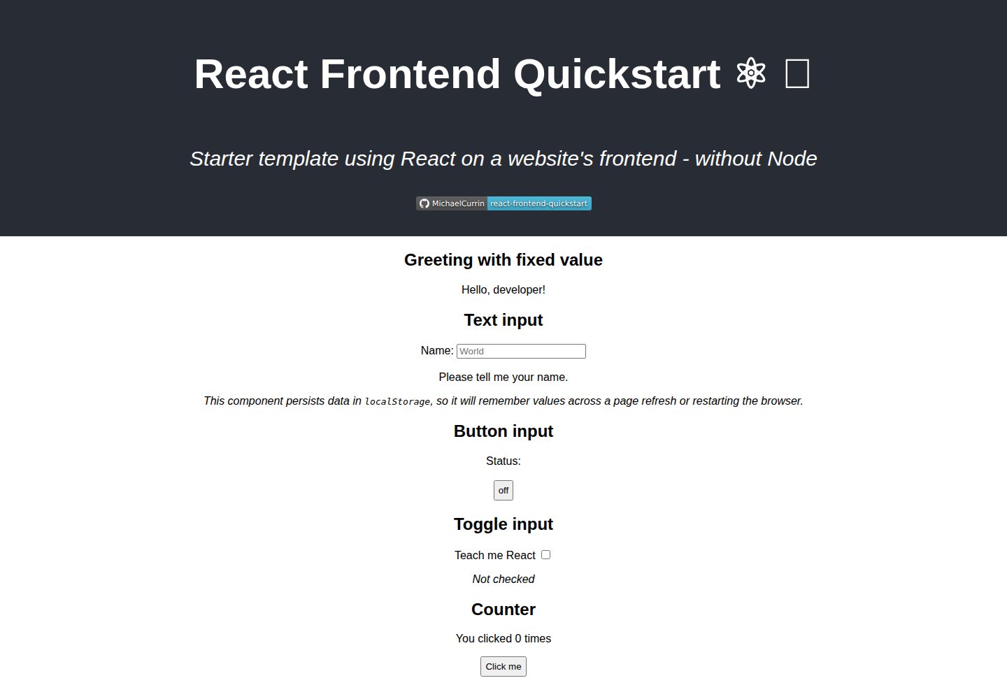 react-frontend-quickstart · Desktop homepage