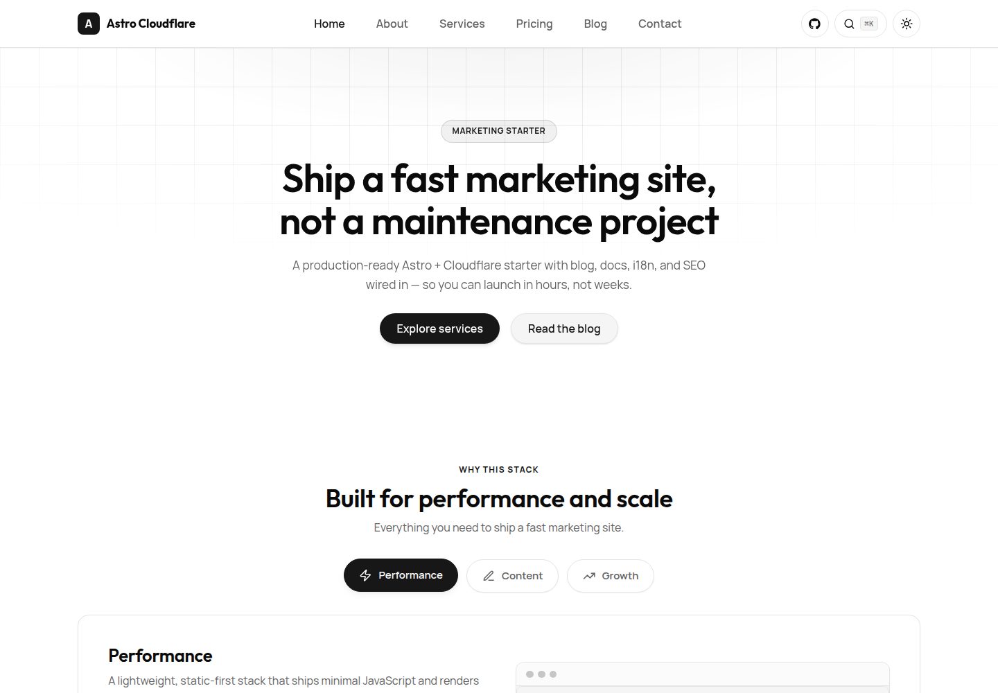 astro-cloudflare-starter 网站模板截图