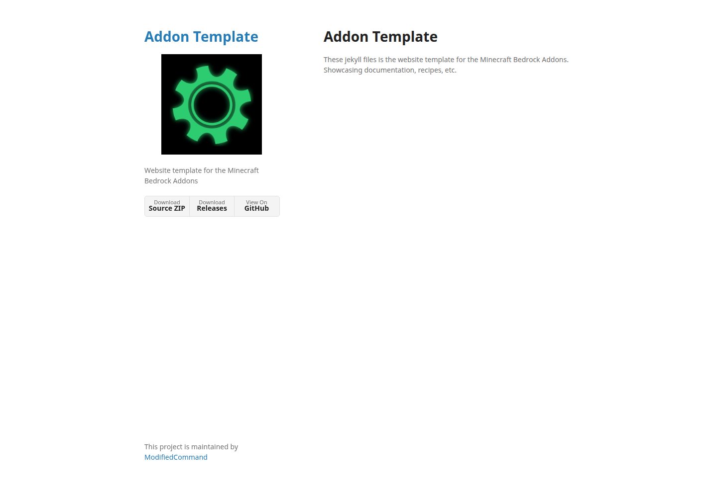 Addon-Template · Desktop homepage