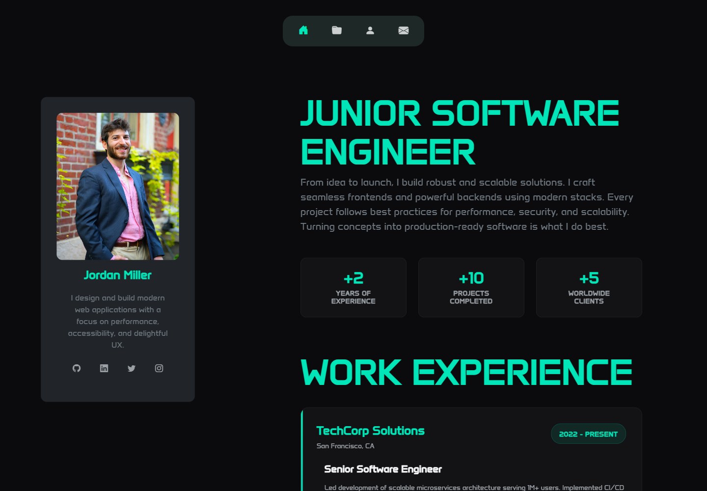 free-html-developer-portfolio-template · Desktop homepage