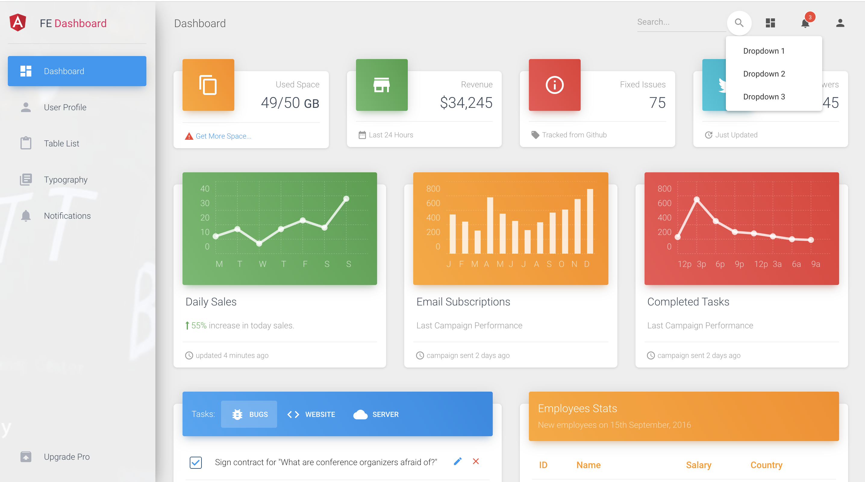 material-dashboard-template 网站模板截图