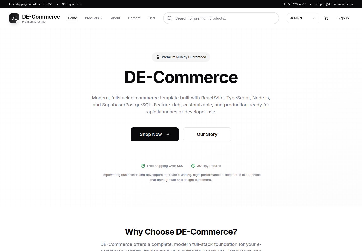 de-commerce · Desktop homepage