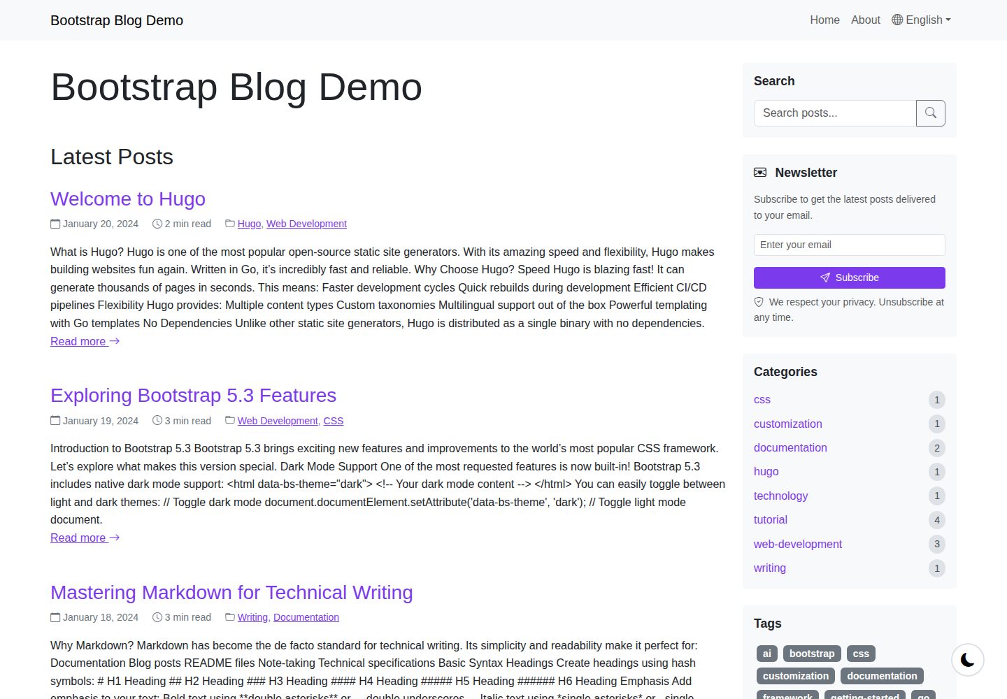 hugo-bootstrap-blog 网站模板截图