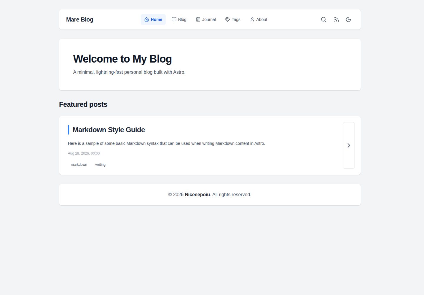 mare-blog 网站模板截图