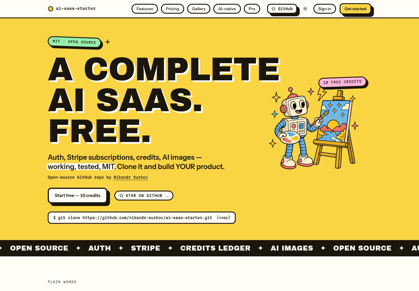 ai-saas-starter 网站模板截图
