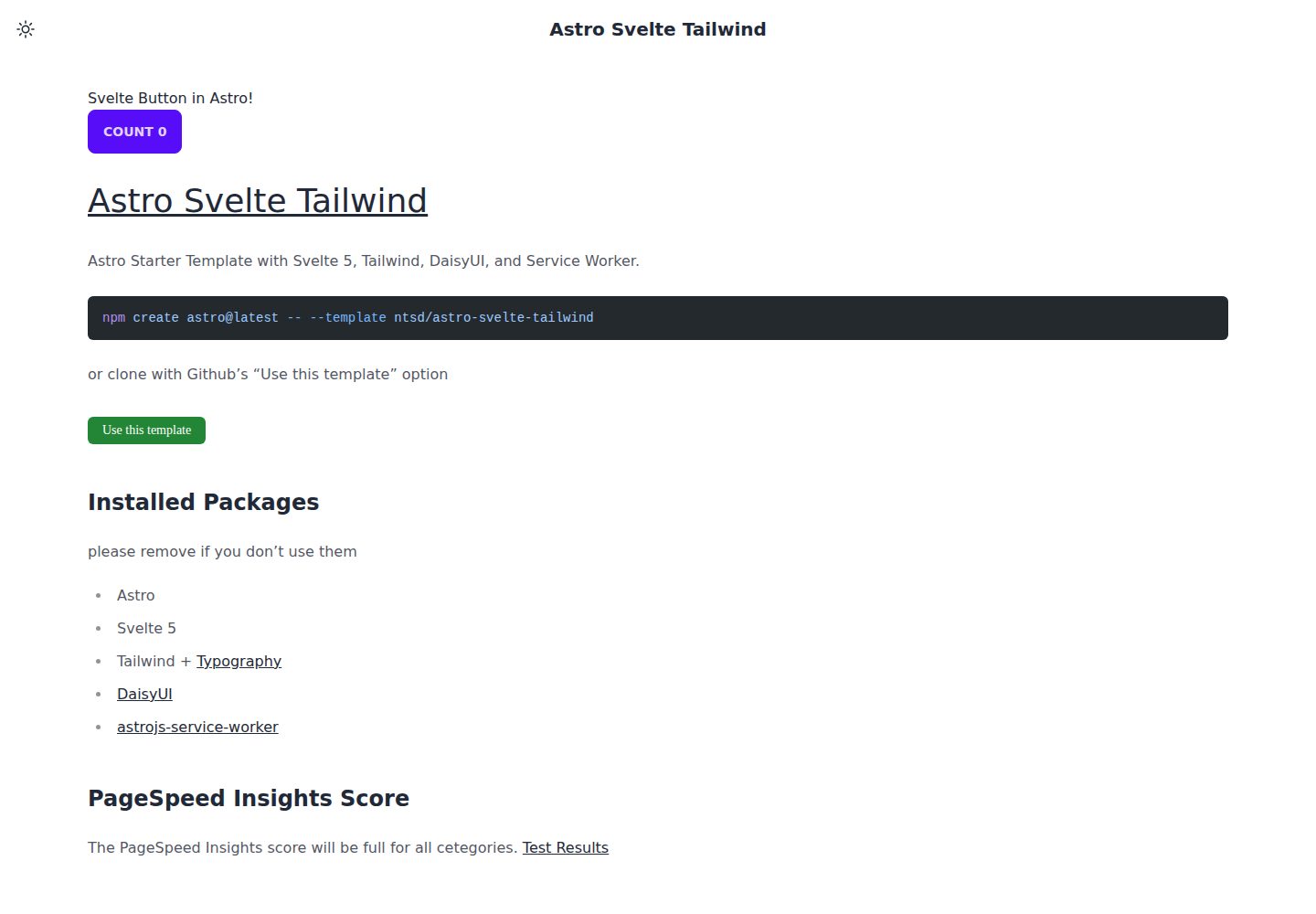 astro-svelte-tailwind 网站模板截图