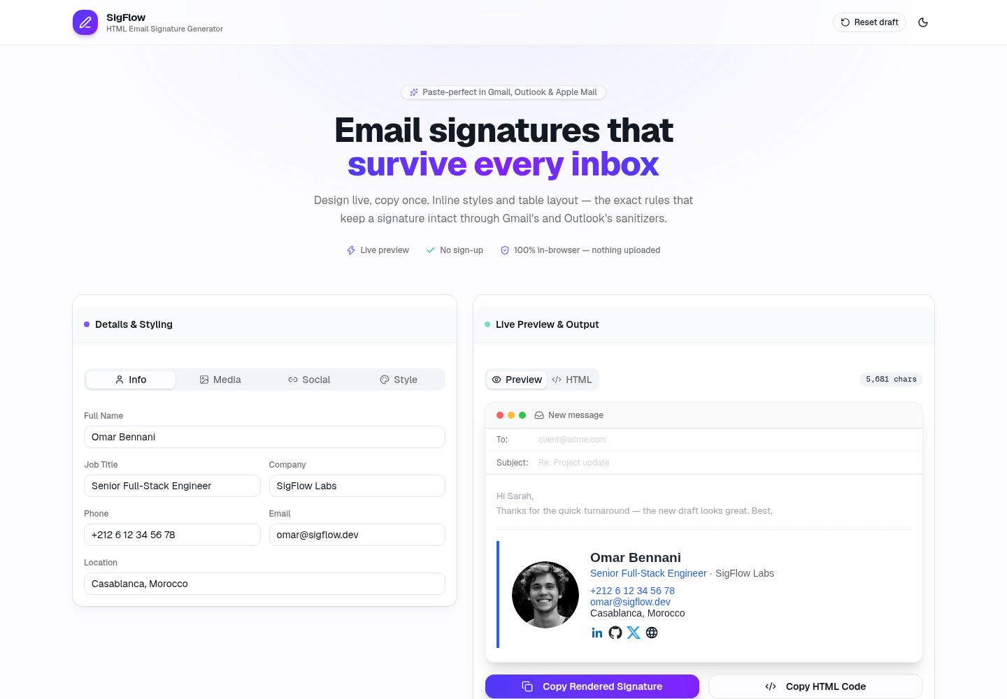 SigFlow 网站模板截图