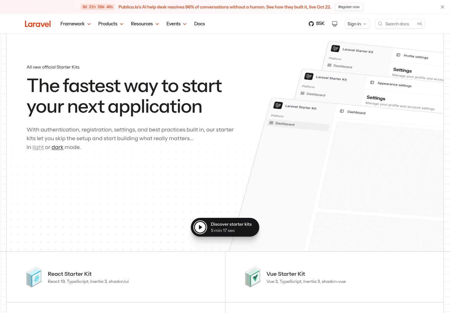 advanced-livewire-starter-kit · Desktop homepage