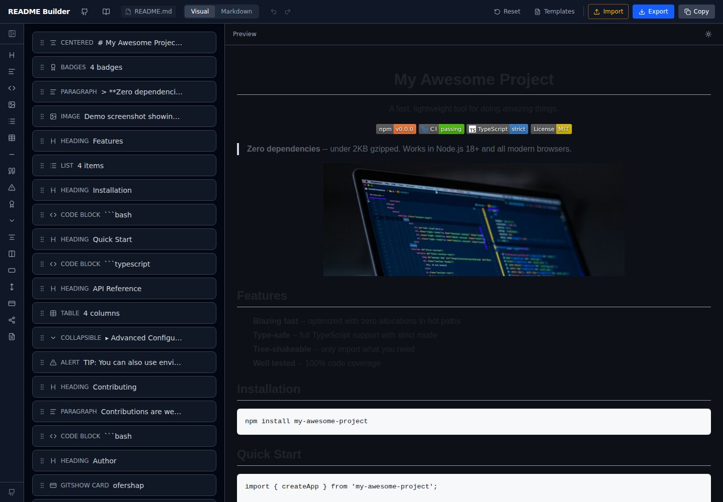 readme-builder 网站模板截图