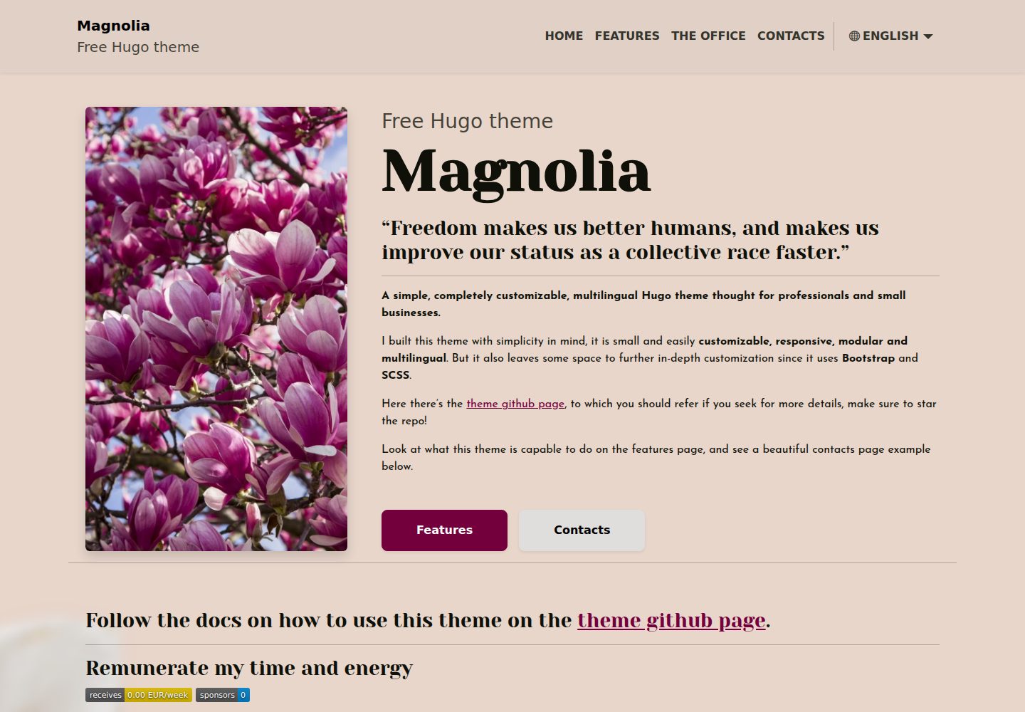 magnolia-free-hugo-theme 网站模板截图